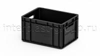 Евроконтейнер открытые ручки/сплошное дно (черный), 400x300x220 мм