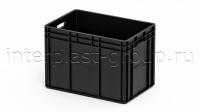 Евроконтейнер открытые ручки/сплошное дно (черный), 600x400x420 мм