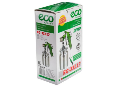 Краскораспылитель ECO SG-33L17 (LVMP, сопло ф 1.7мм, нижн. бак 1000мл)